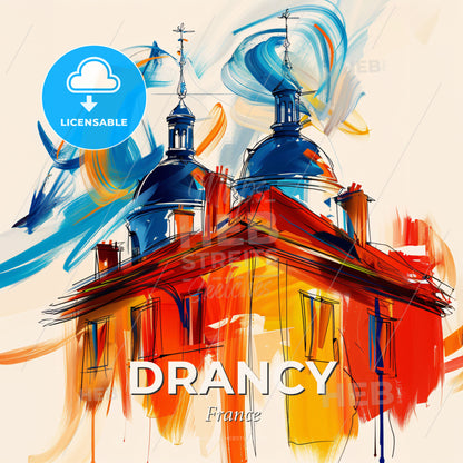 Vibrant Drancy, France - A Painting Of A Building With A Blue Dome - Square format print template