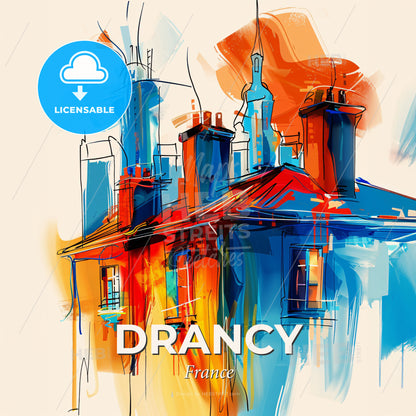 Vibrant Drancy, France - A Painting Of A Building With Chimneys - Square format print template