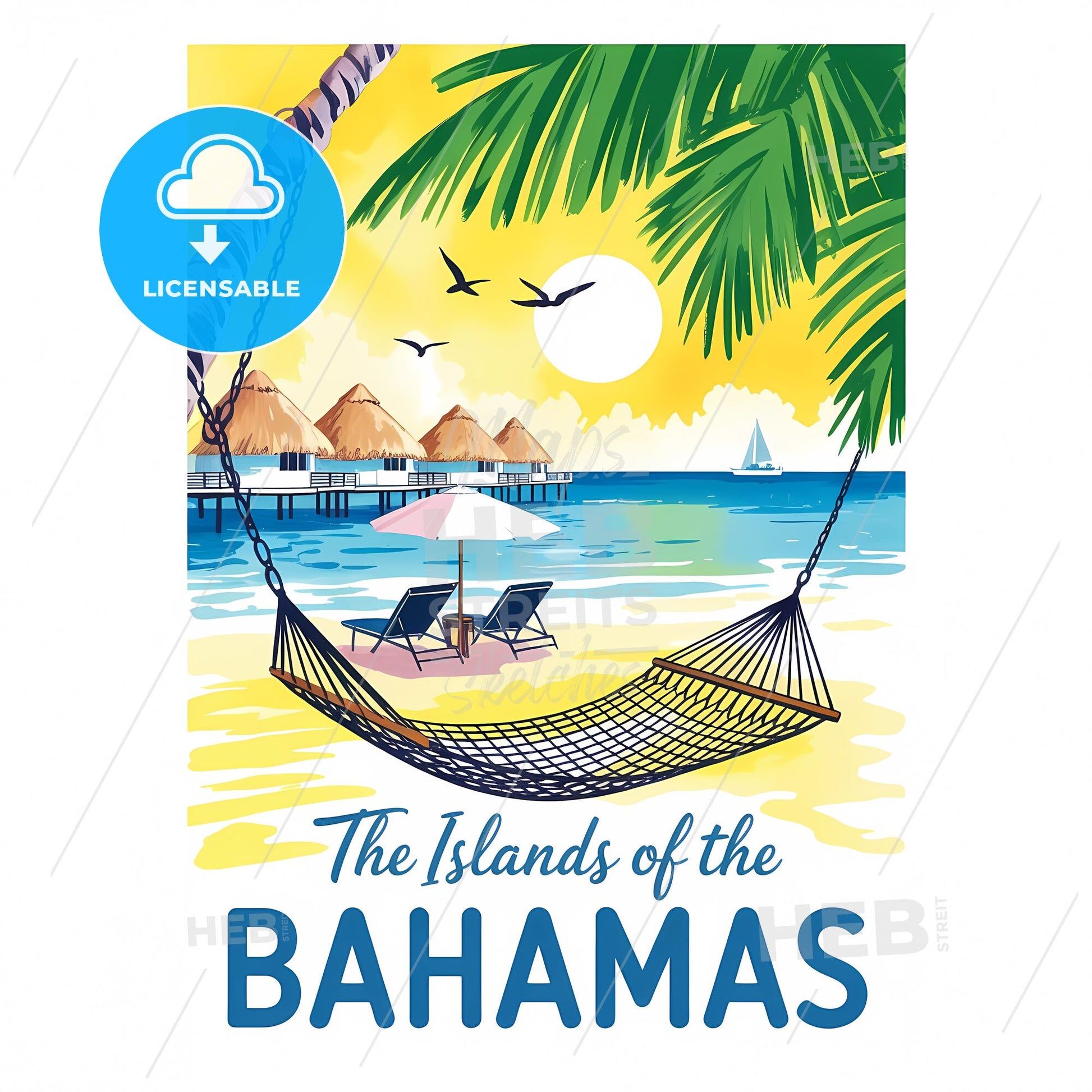 Dreamy Bahamas Paradise: Vintage Overwater Bungalow Escape Print