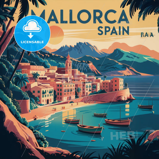 Dreamy Mallorca: Vintage-Inspired Coastal Escape in Bold Retro Art Deco Style