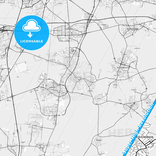 Dreieich, Germany light map with streetnames, citynames and districts