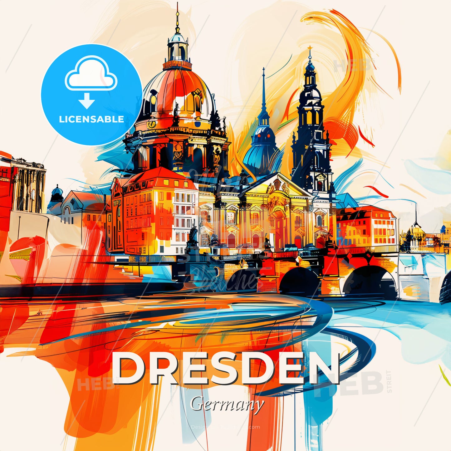 Vibrant Dresden, Germany - A Colorful Painting Of A City - Square format print template