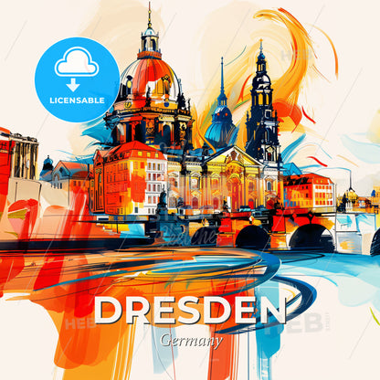 Vibrant Dresden, Germany - A Colorful Painting Of A City - Square format print template