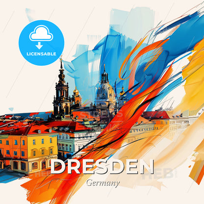 Vibrant Dresden, Germany - A Colorful Painting Of A City - Square format print template