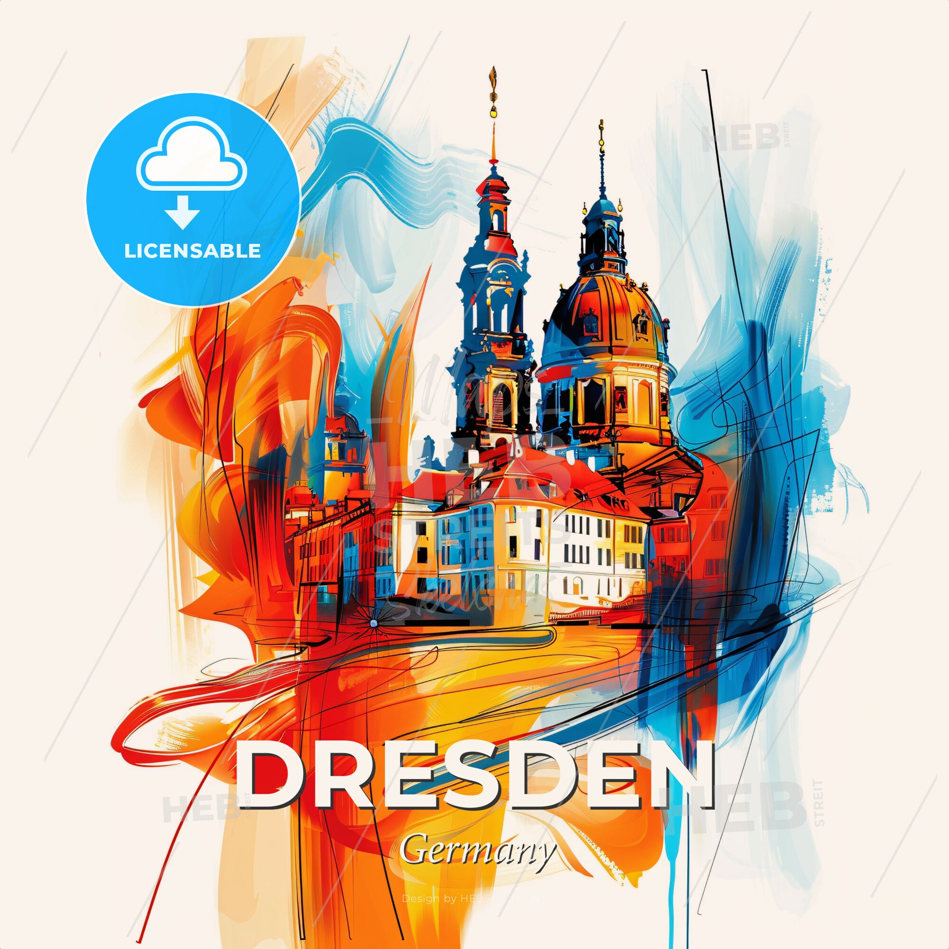 Vibrant Dresden, Germany - A Painting Of A Building - Square format print template