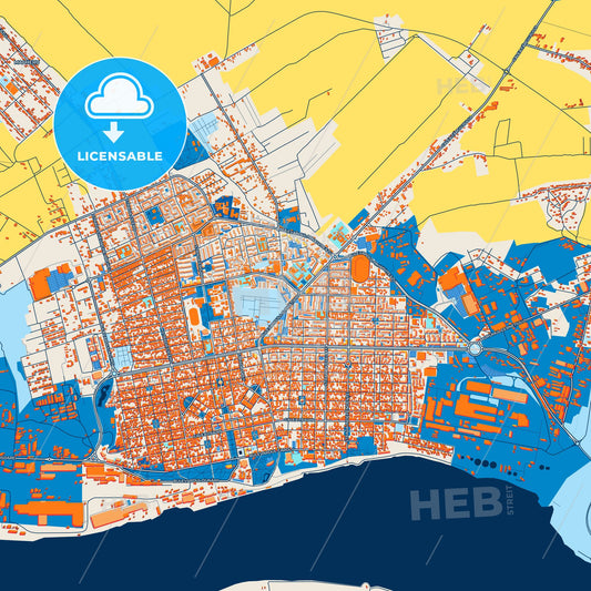 Colorful Drobeta-Turnu Severin Street Map with Labels and Buildings