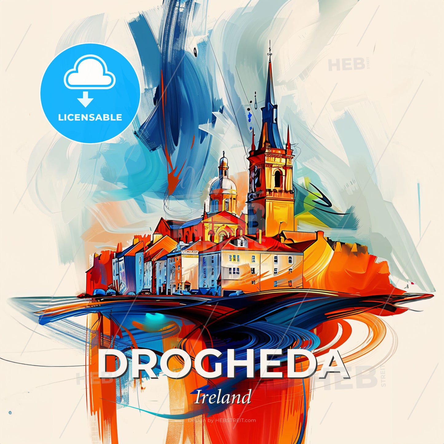 Vibrant Drogheda, Ireland - A Painting Of A Building With A Tower - Square format print template
