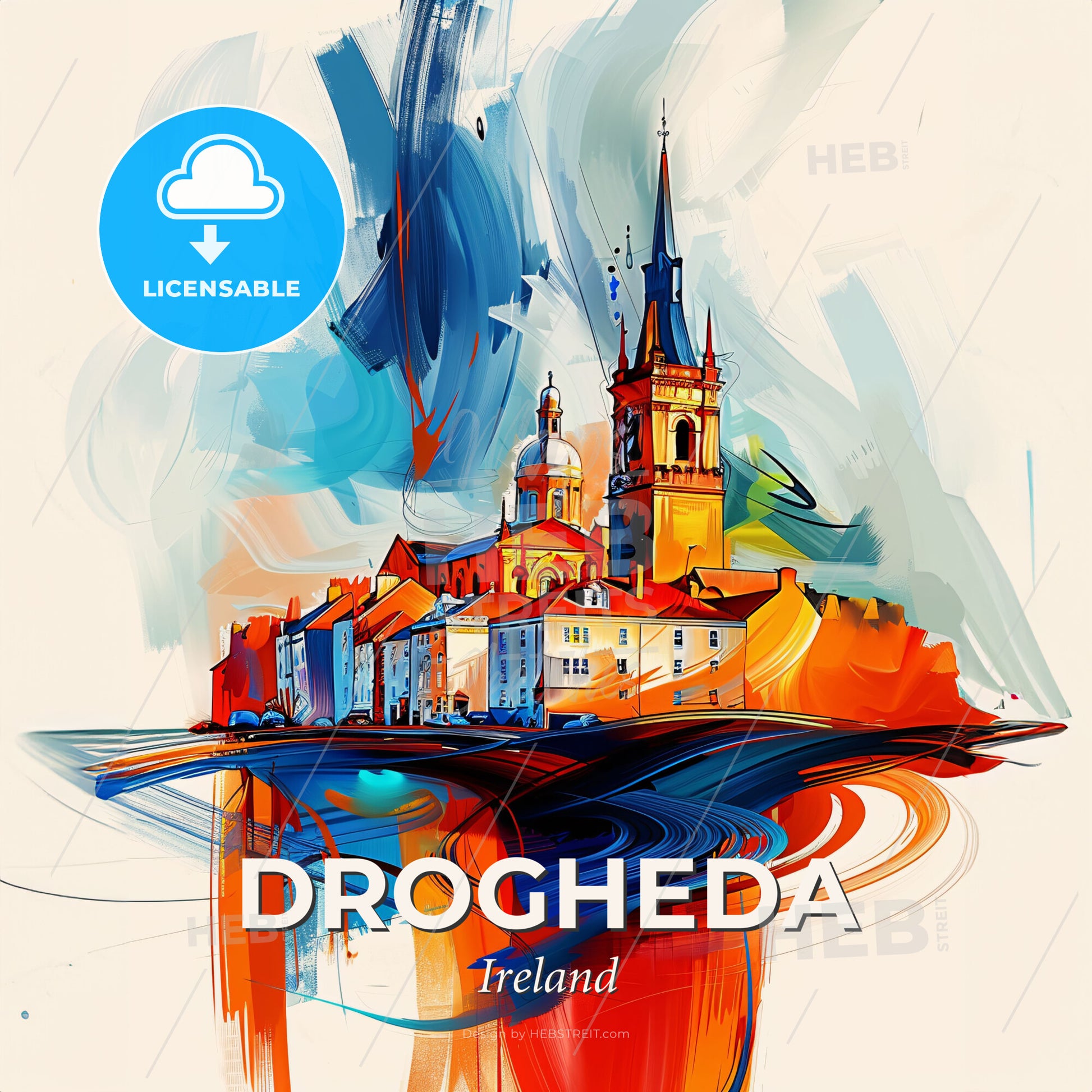 Vibrant Drogheda, Ireland - A Painting Of A Building With A Tower - Square format print template