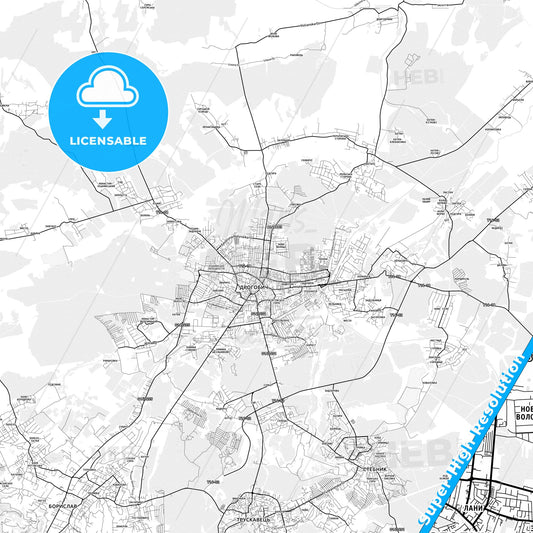 Drohobych, Ukraine light map with streetnames, citynames and districts