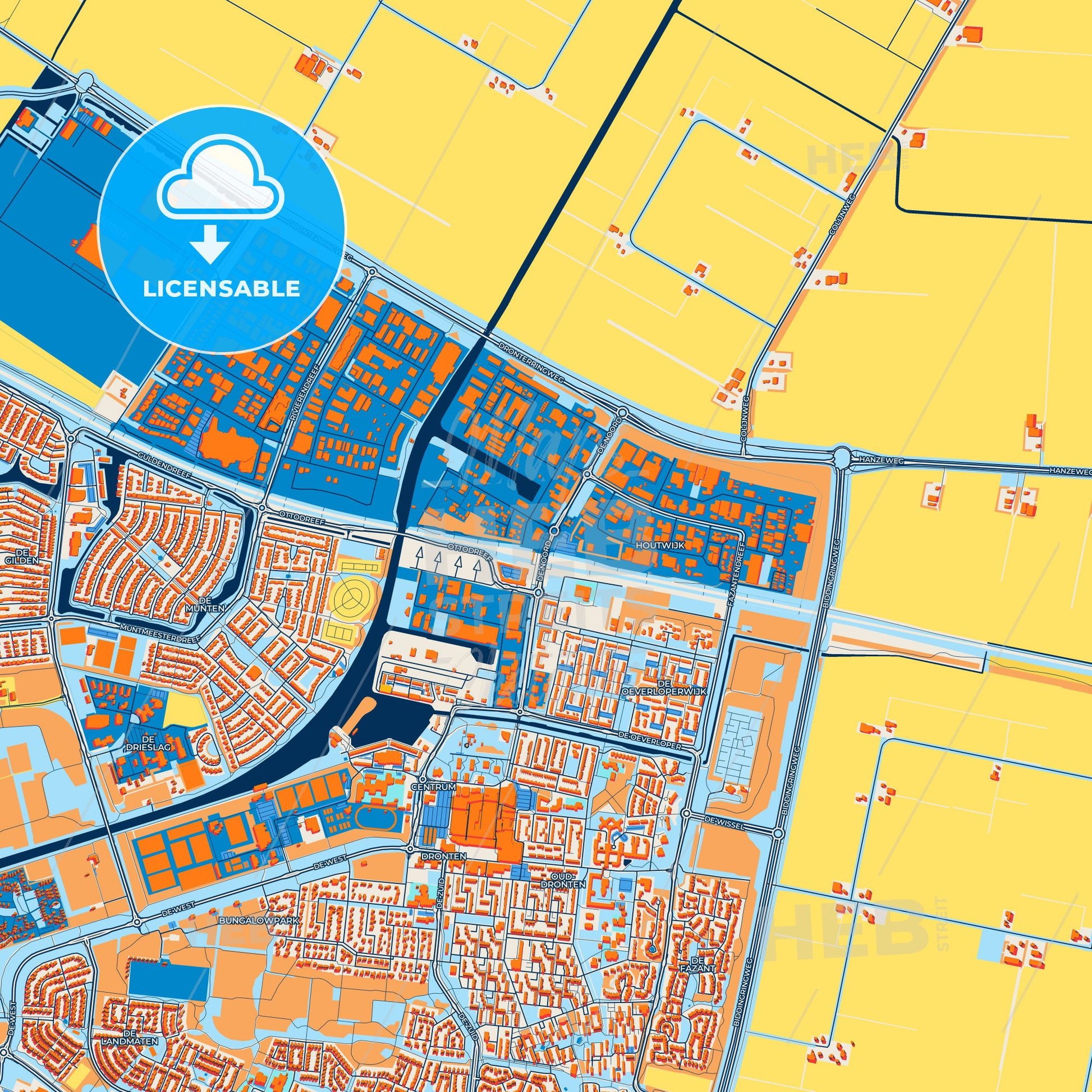 Colorful Dronten Street Map with Labels and Buildings