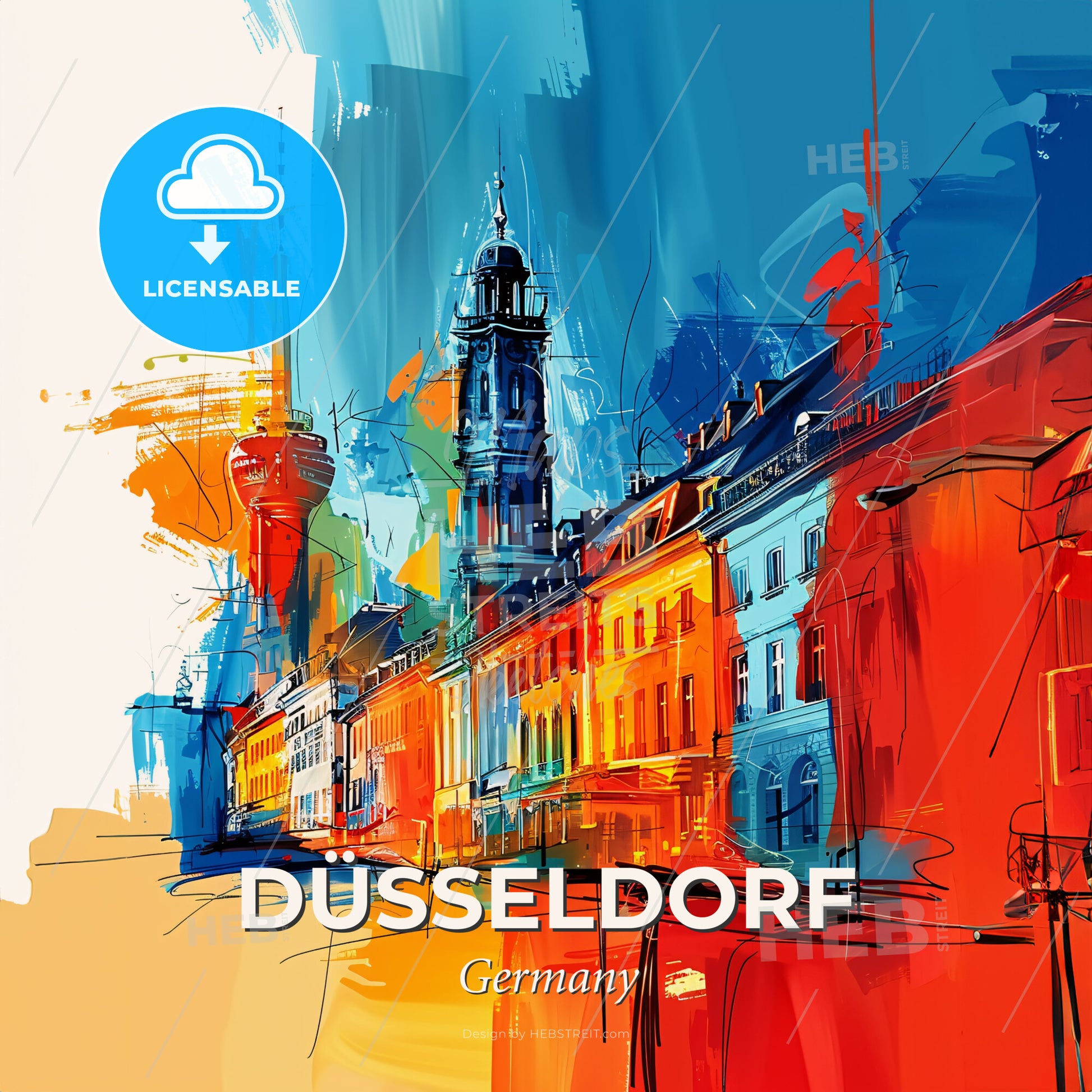 Vibrant Düsseldorf, Germany - A Painting Of A City - Square format print template