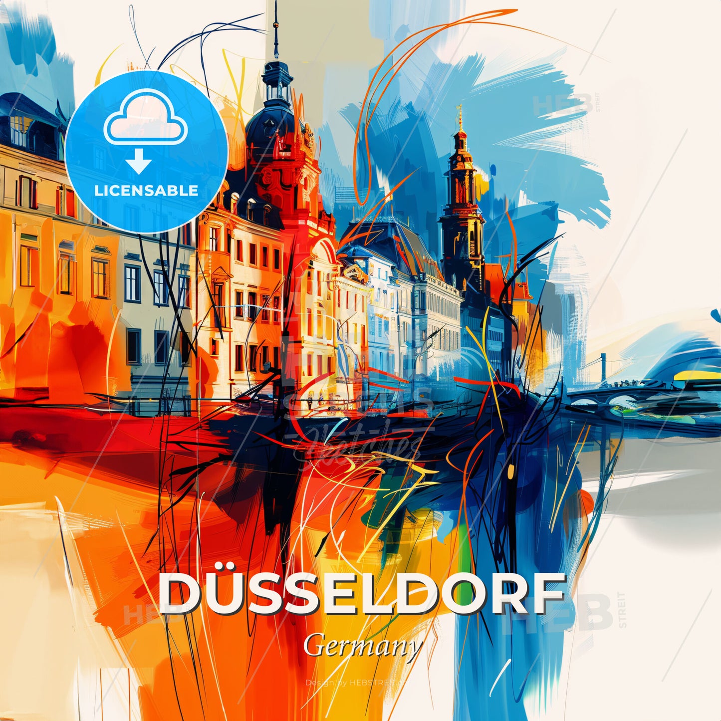 Vibrant Düsseldorf, Germany - A Painting Of A City - Square format print template