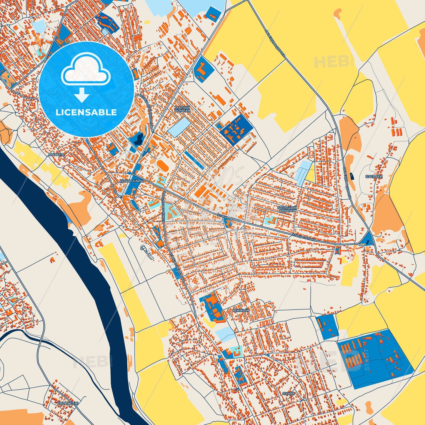 Colorful Dubăsari Street Map with Labels and Buildings