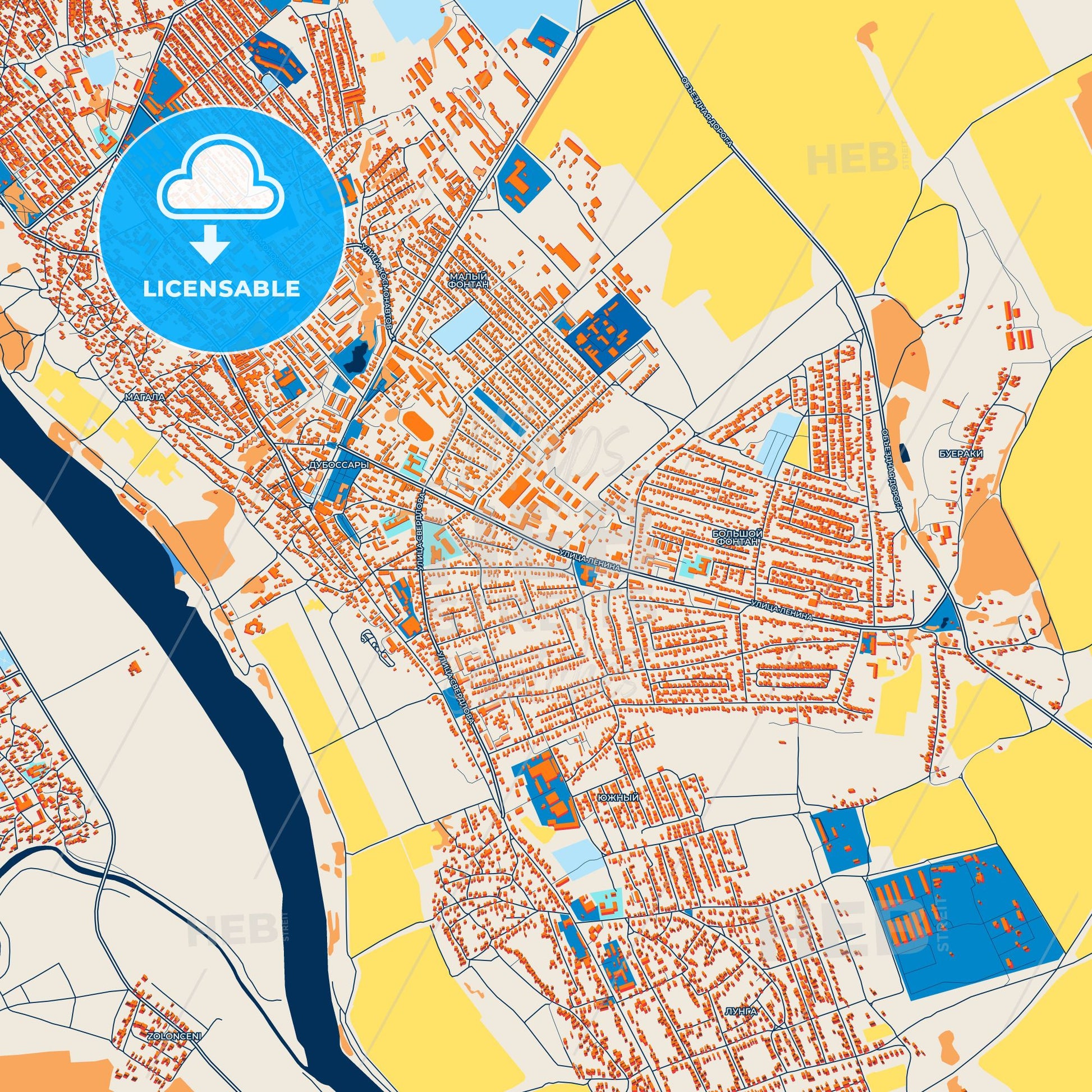 Colorful Dubăsari Street Map with Labels and Buildings