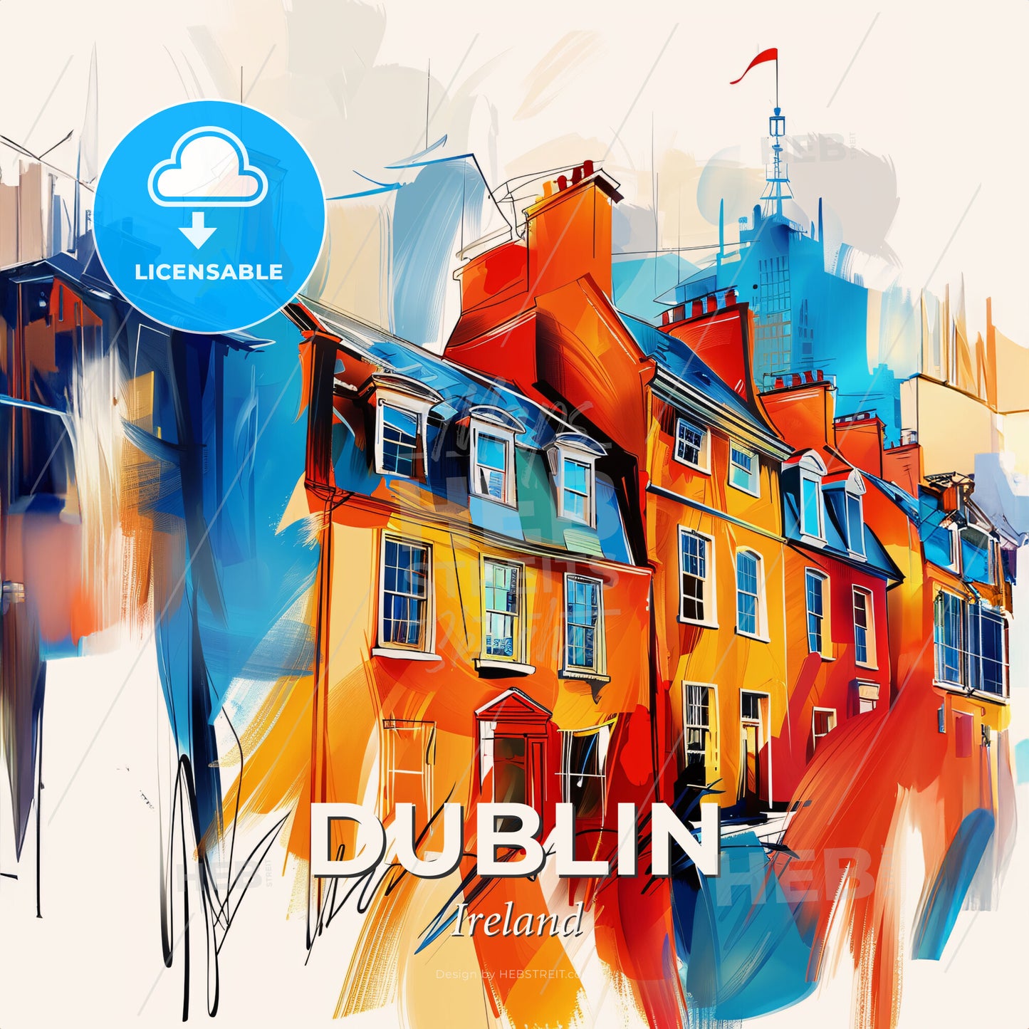 Vibrant Dublin, Ireland - A Colorful Painting Of Buildings - Square format print template
