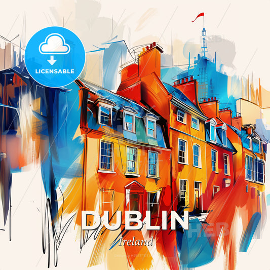 Vibrant Dublin, Ireland - A Colorful Painting Of Buildings - Square format print template