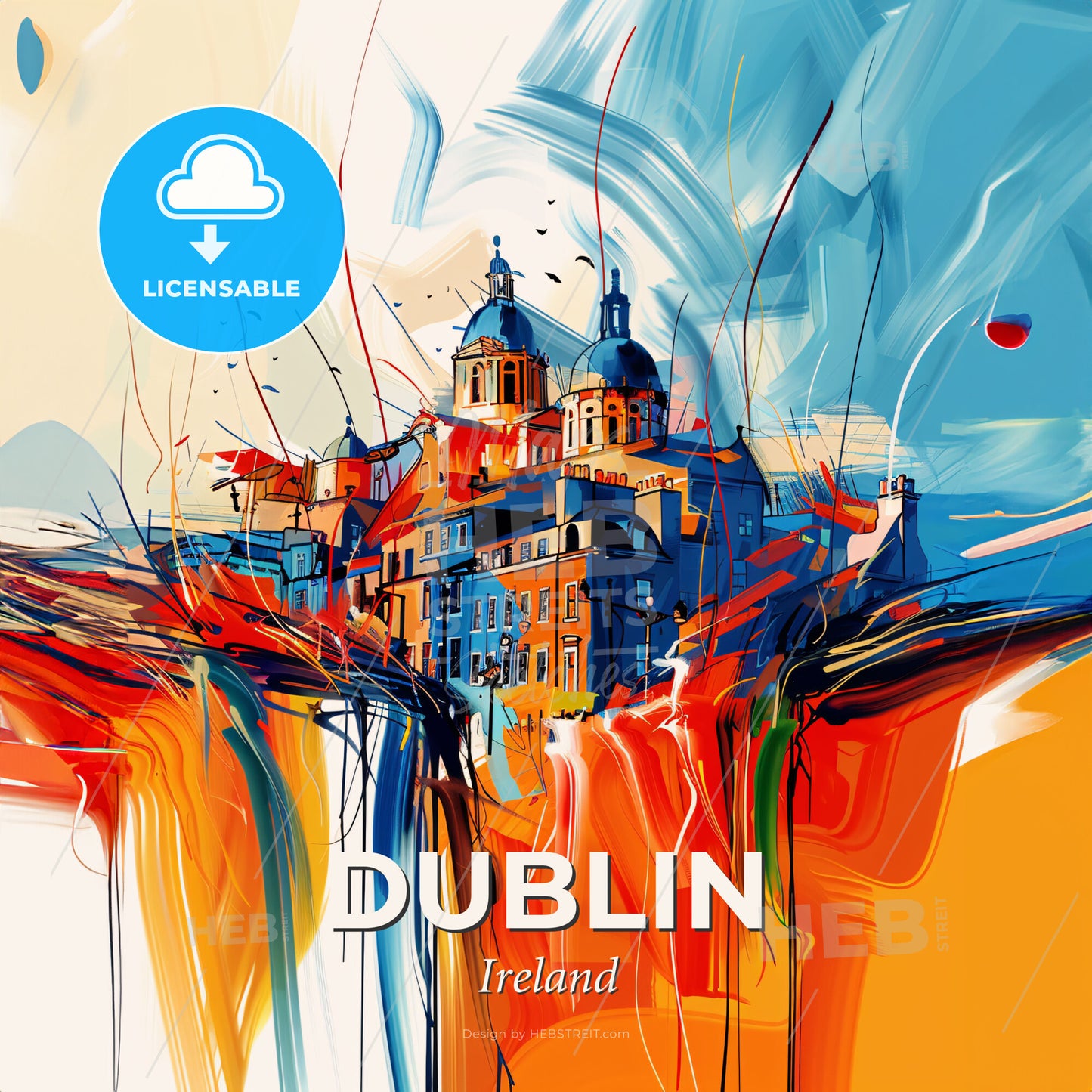 Vibrant Dublin, Ireland - A Painting Of A Building - Square format print template