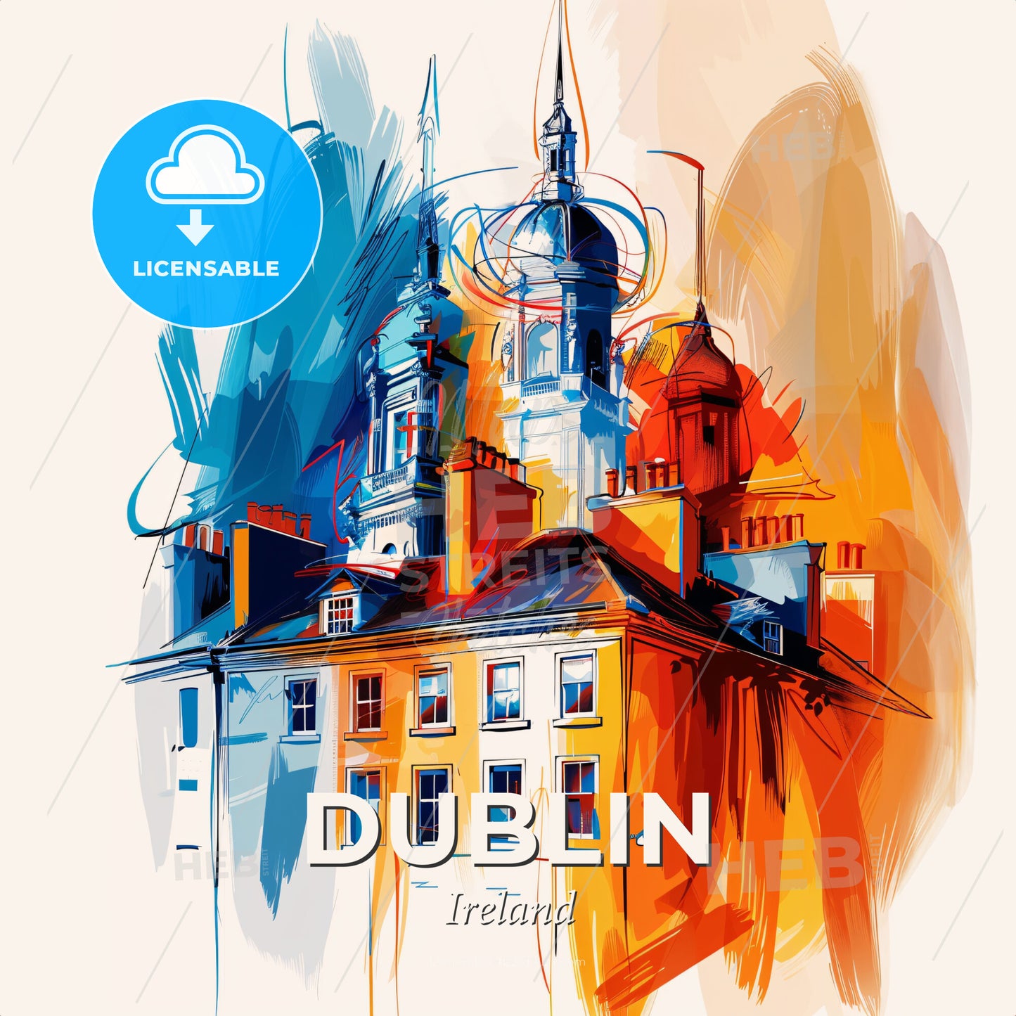 Vibrant Dublin, Ireland - A Building With Towers And Spires - Square format print template