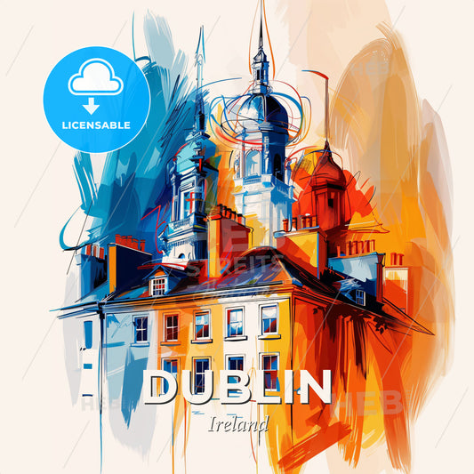 Vibrant Dublin, Ireland - A Building With Towers And Spires - Square format print template