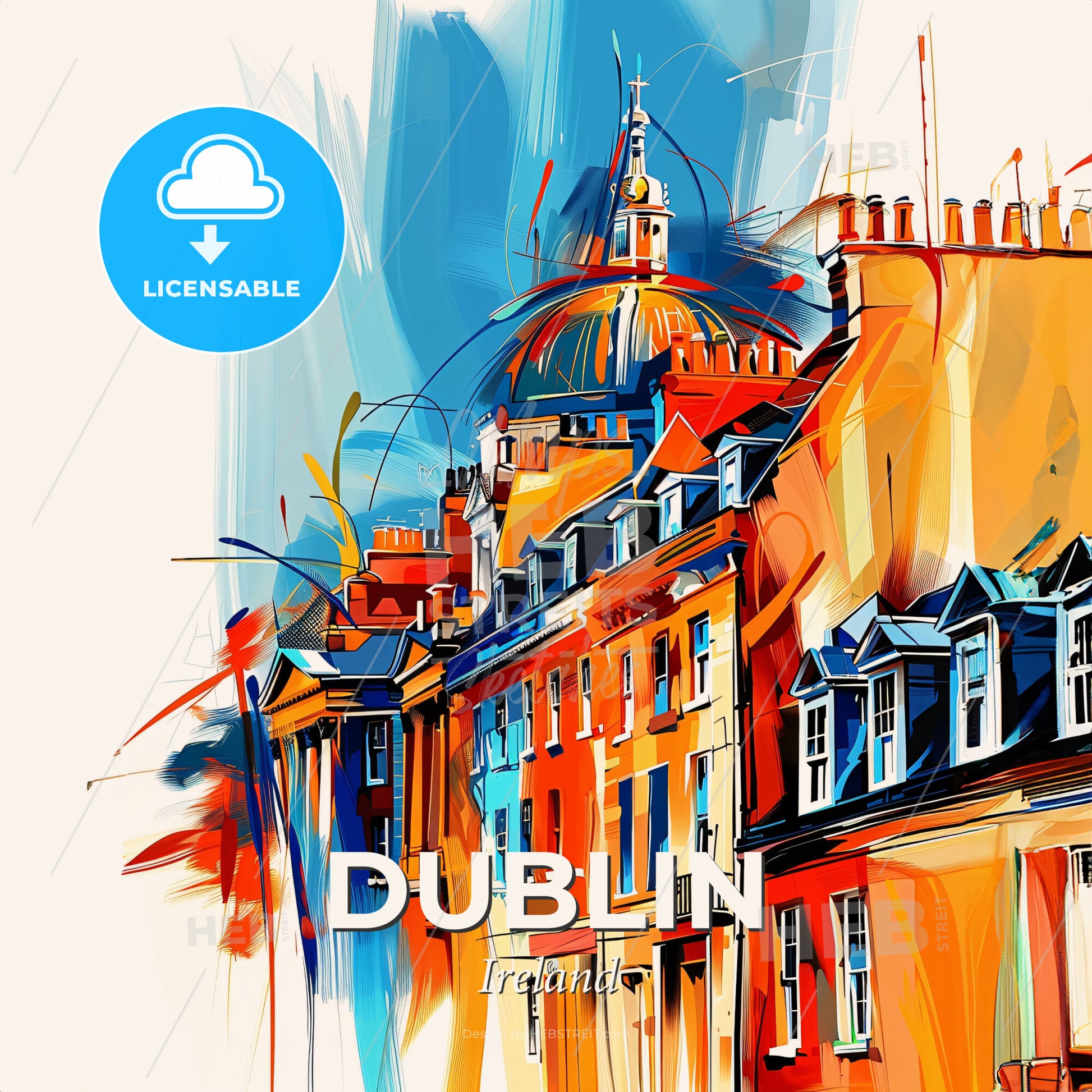 Vibrant Dublin, Ireland - A Painting Of A Building - Square format print template