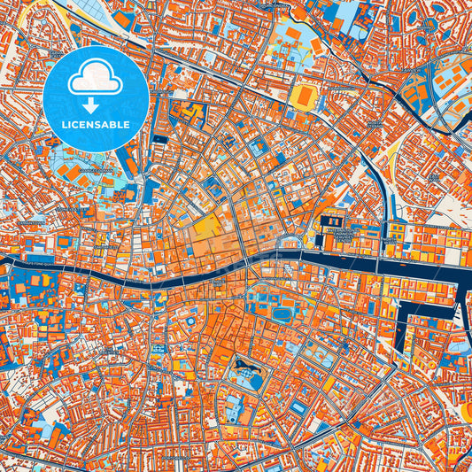 Colorful Dublin Street Map with Labels and Buildings