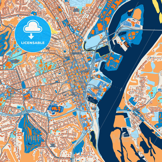 Colorful Dubuque Street Map with Labels and Buildings
