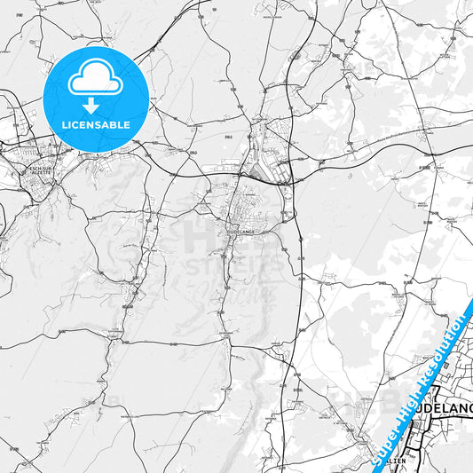 Dudelange, Luxembourg light map with streetnames, citynames and districts