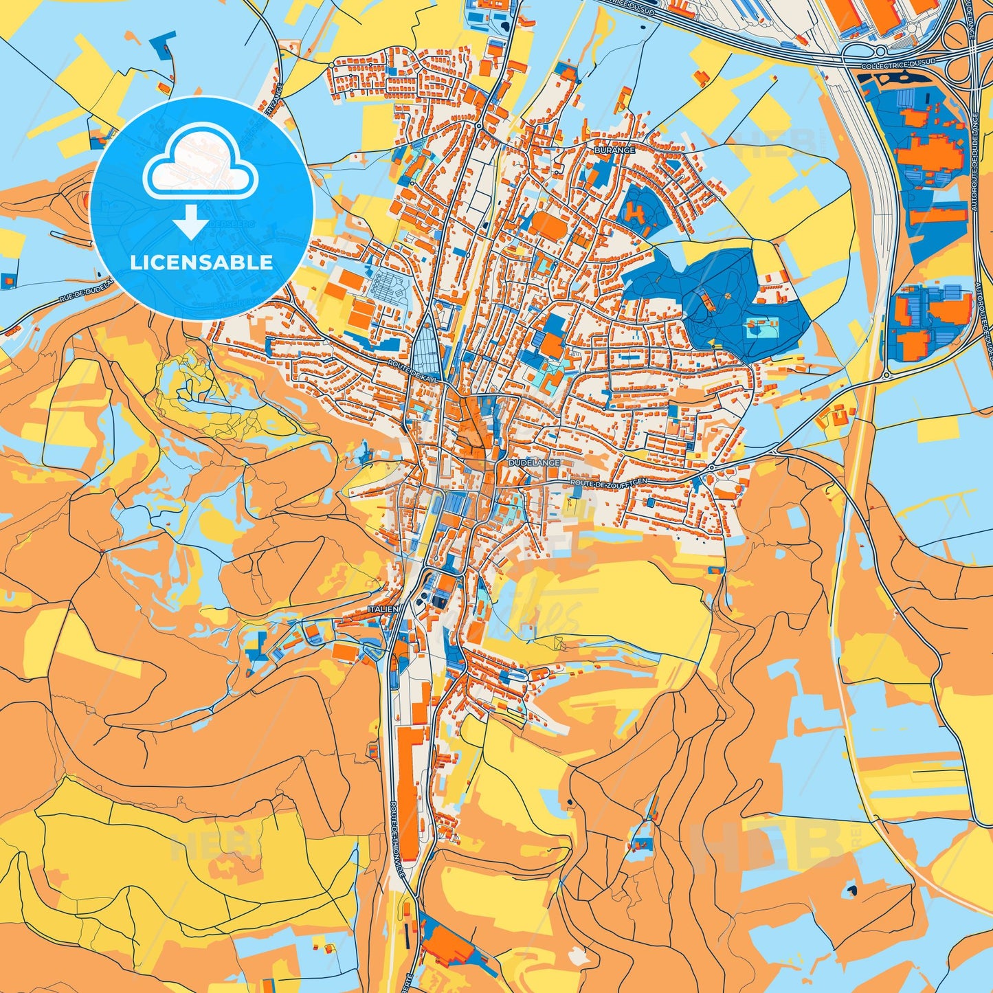 Colorful Dudelange Street Map with Labels and Buildings