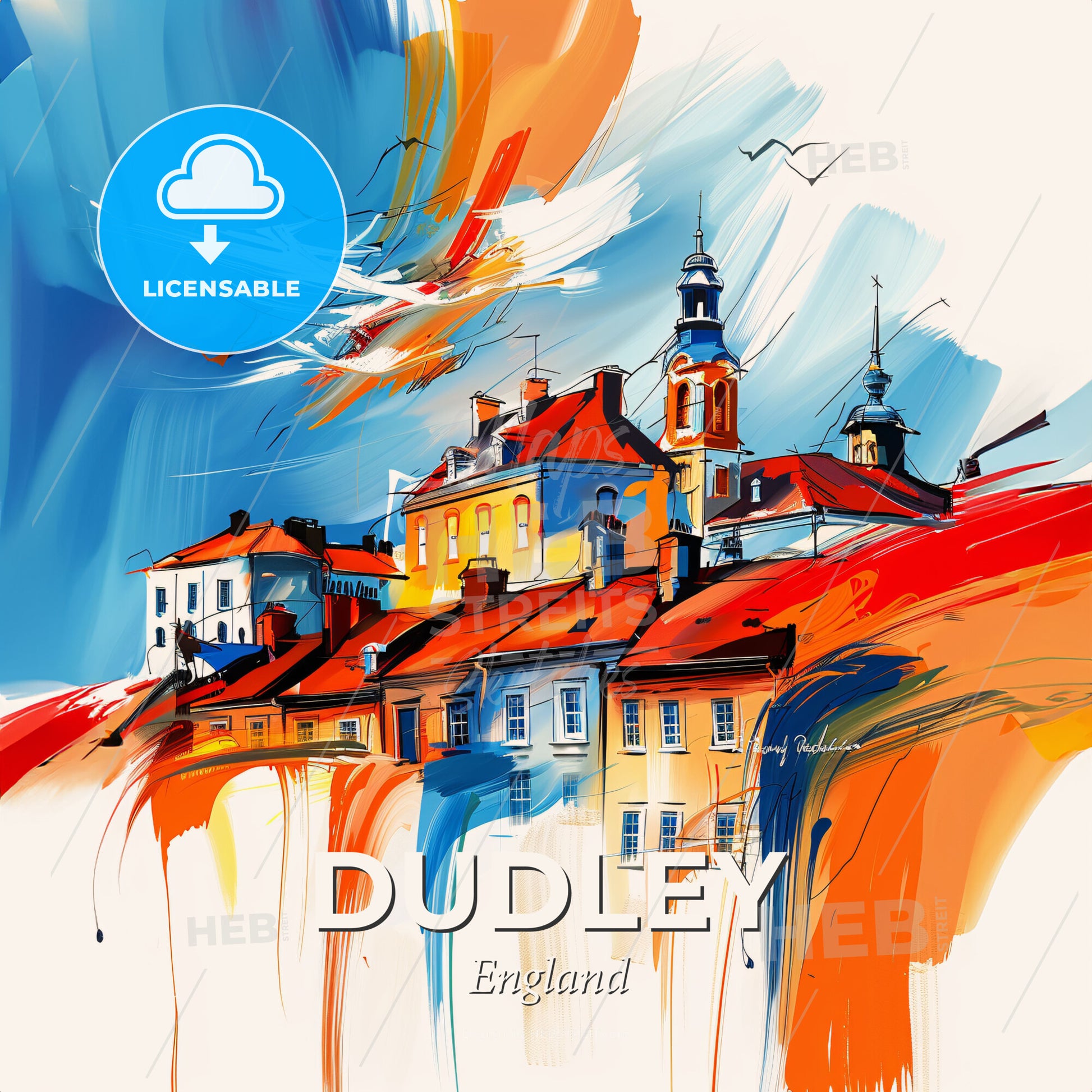 Vibrant Dudley, England - A Painting Of A Town - Square format print template