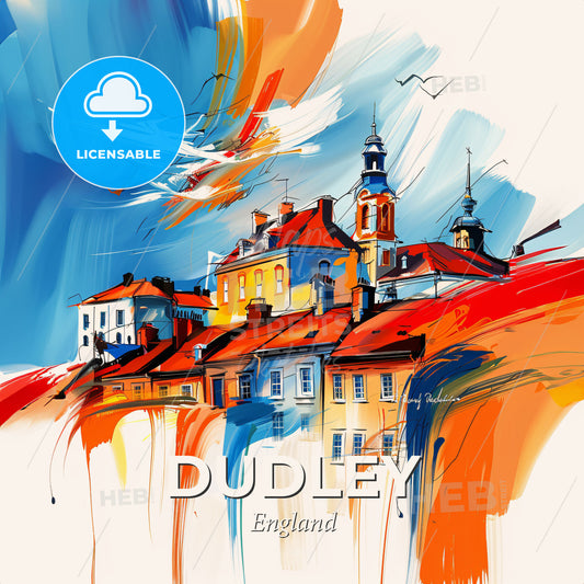 Vibrant Dudley, England - A Painting Of A Town - Square format print template