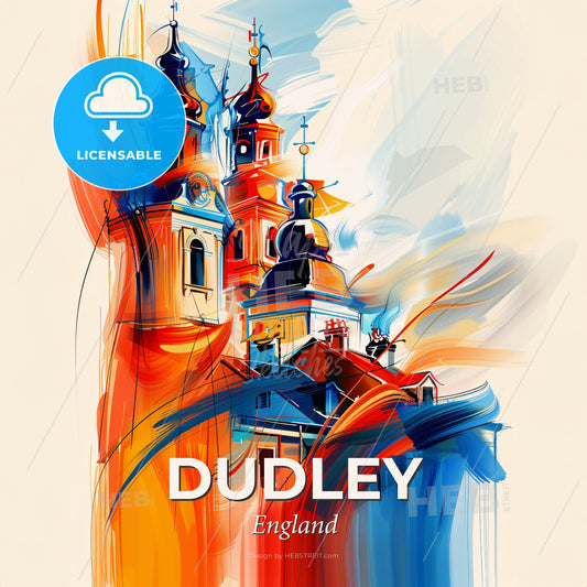 Vibrant Dudley, England - A Painting Of A Building With Towers - Square format print template