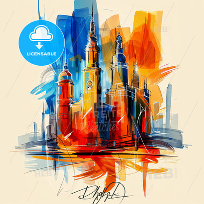 Vibrant Dudley, England - A Colorful Painting Of A Building