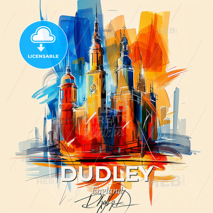 Vibrant Dudley, England - A Colorful Painting Of A Building - Square format print template