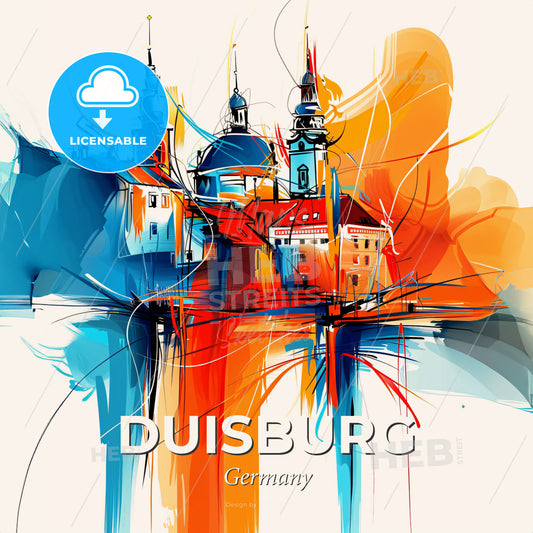Vibrant Duisburg, Germany - A Painting Of Buildings And Towers - Square format print template
