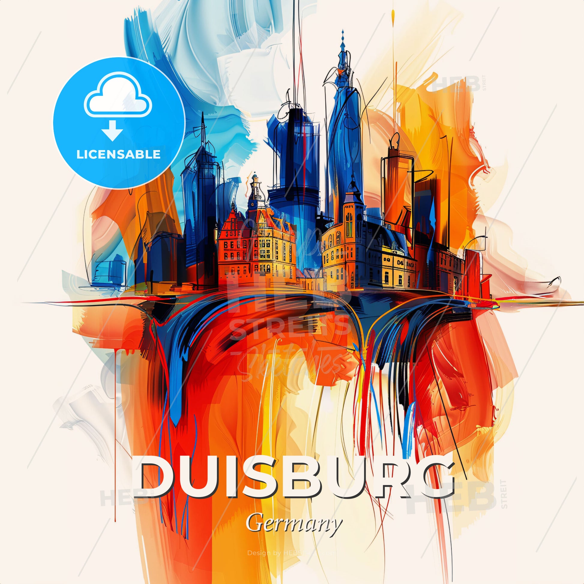 Vibrant Duisburg, Germany - A Colorful Cityscape With Buildings And A Bridge - Square format print template