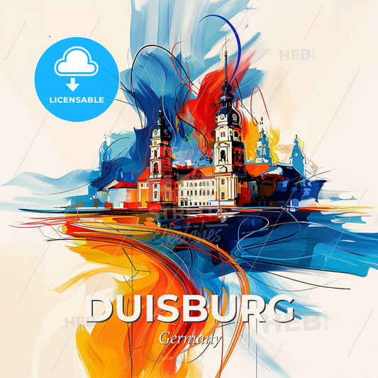 Vibrant Duisburg, Germany - A Painting Of A Building With Colorful Paint Splashes - Square format print template