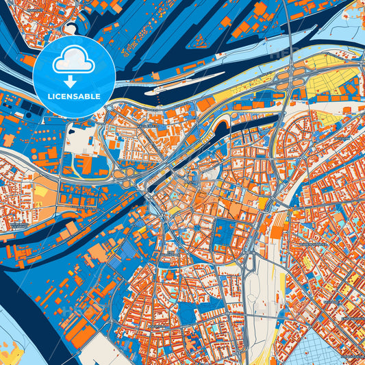 Colorful Duisburg Street Map with Labels and Buildings