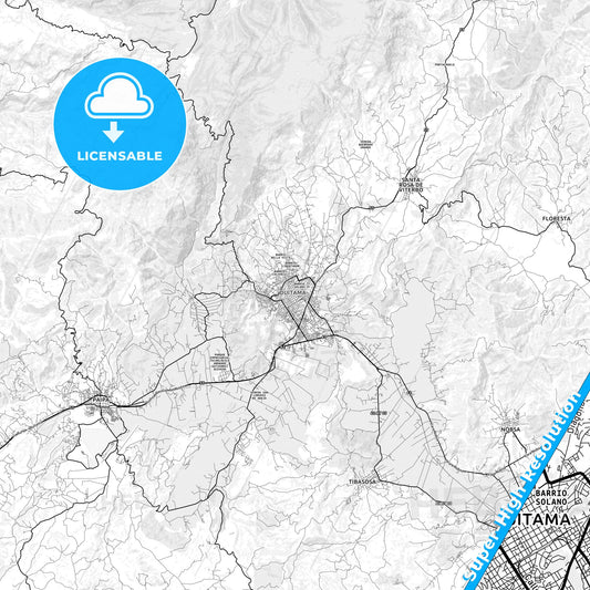 Duitama, Colombia light map with streetnames, citynames and districts