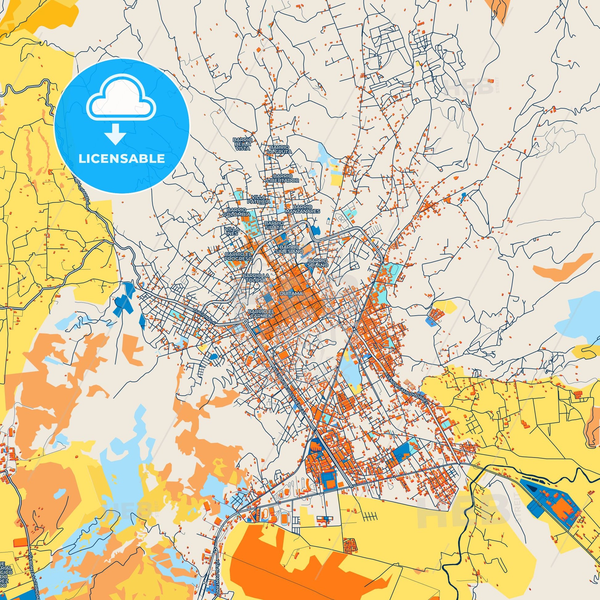 Colorful Duitama Street Map with Labels and Buildings