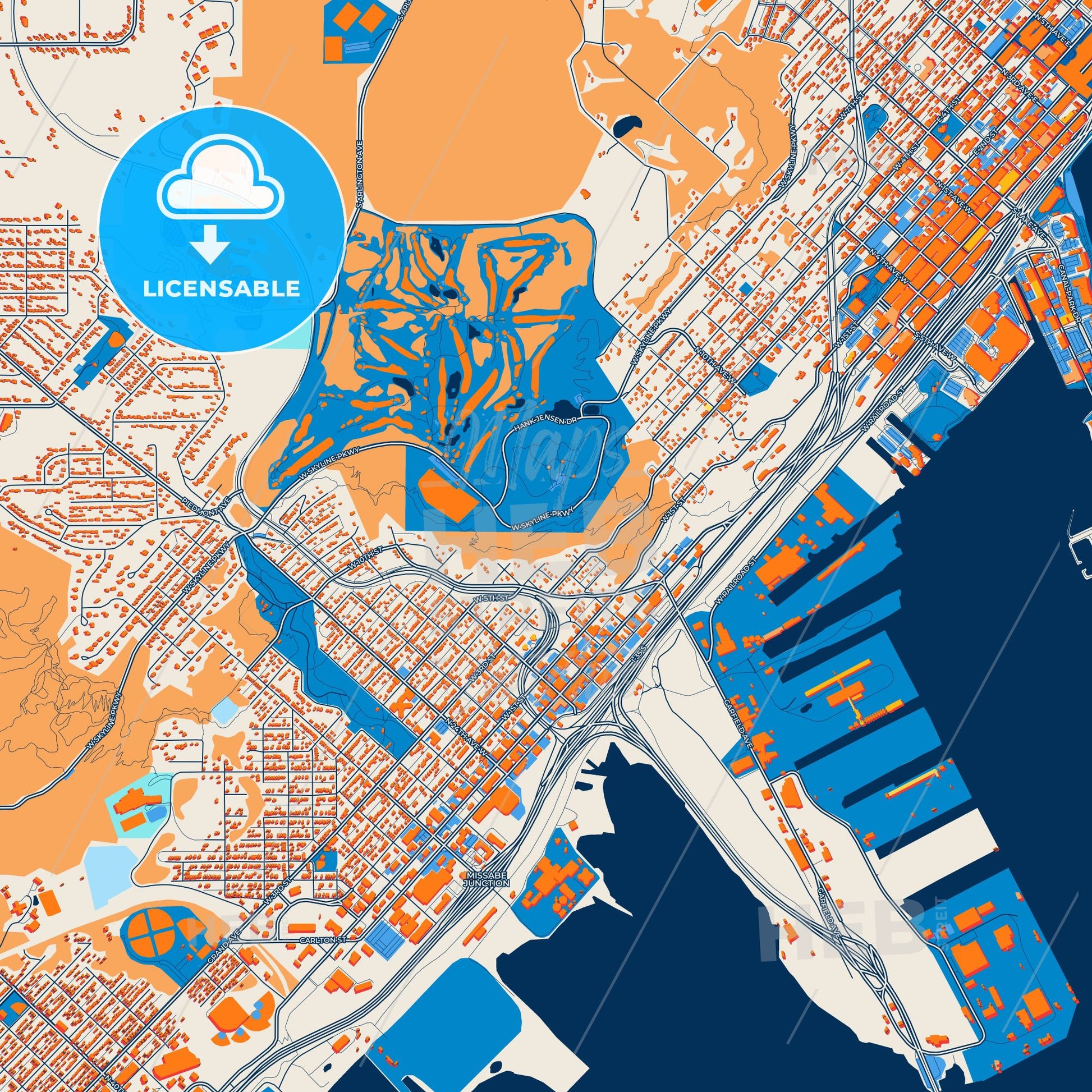 Colorful Duluth Street Map with Labels and Buildings