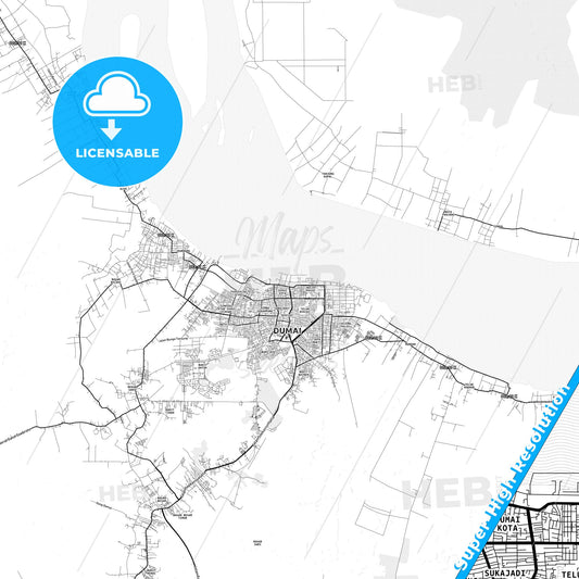 Dumai, Indonesia light map with streetnames, citynames and districts