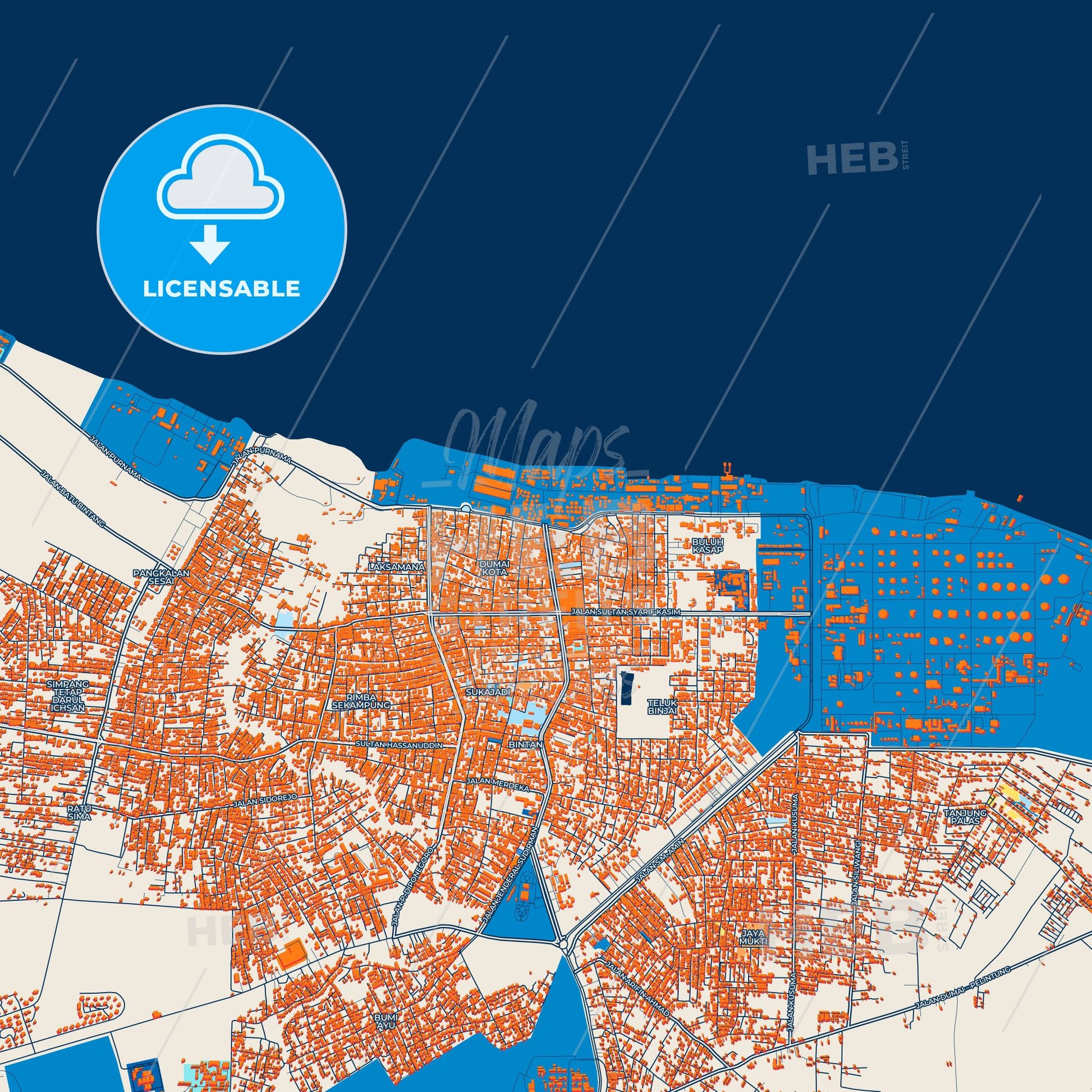 Colorful Dumai Street Map with Labels and Buildings