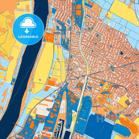 Colorful Dunakeszi Street Map with Labels and Buildings
