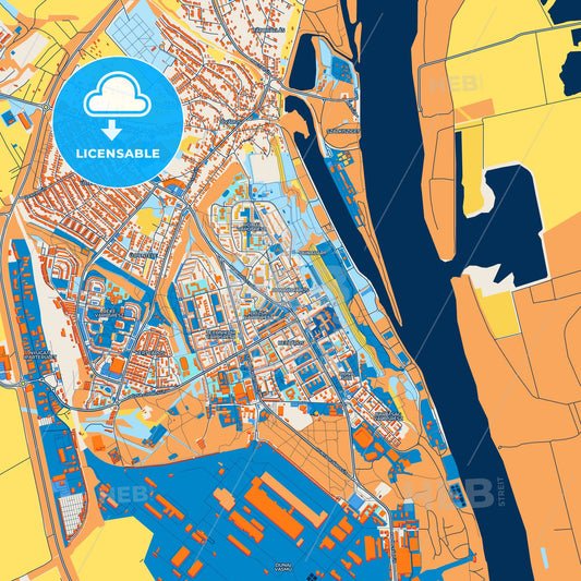 Colorful Dunaújváros Street Map with Labels and Buildings