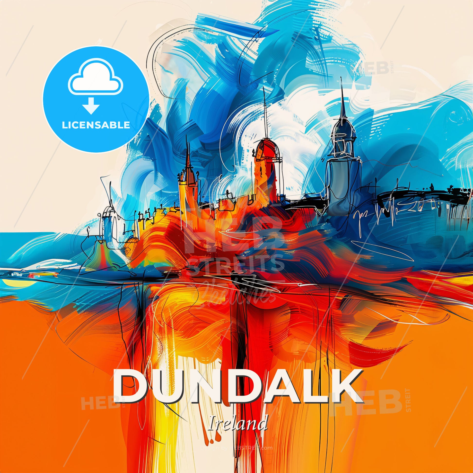 Vibrant Dundalk, Ireland - A Colorful Painting Of A City - Square format print template