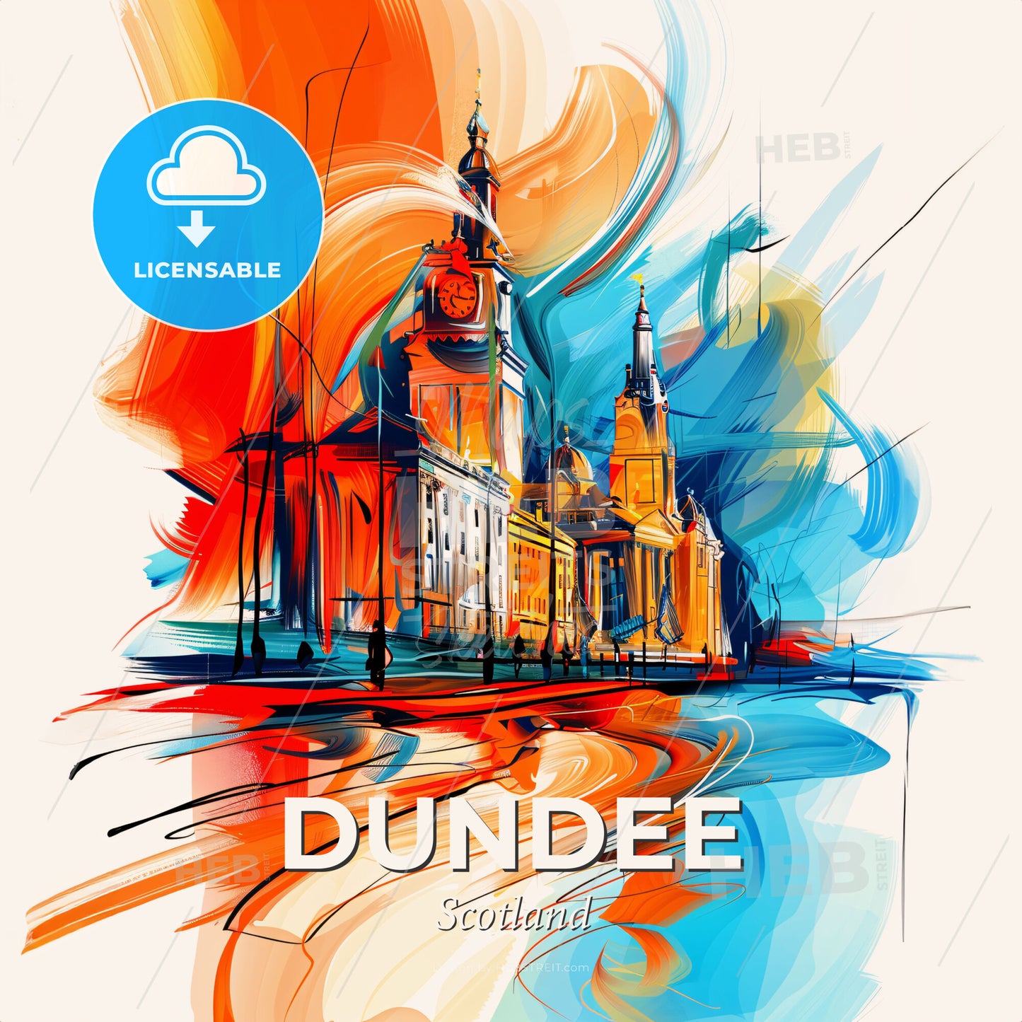 Vibrant Dundee, Scotland - A Colorful Painting Of A Building - Square format print template
