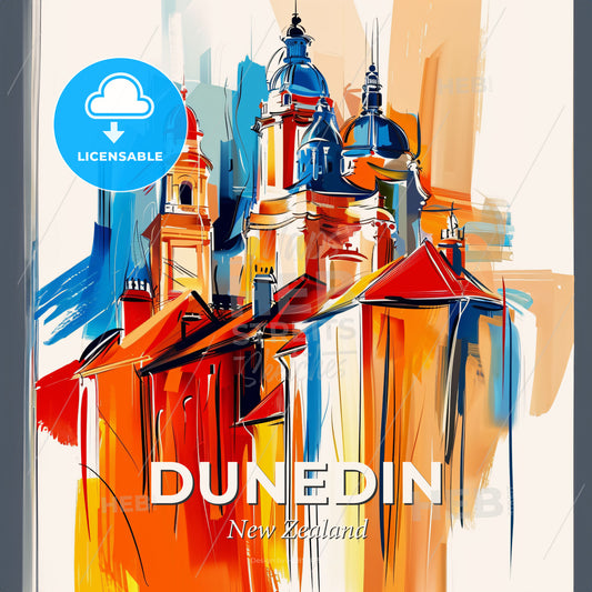 Vibrant Dunedin, New Zealand - A Painting Of A Building - Square format print template