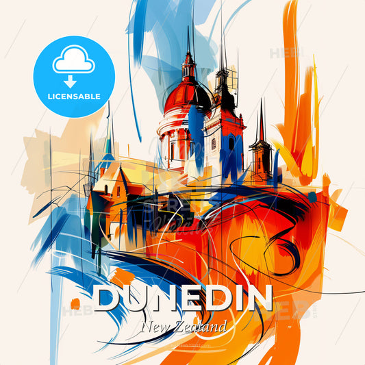 Vibrant Dunedin, New Zealand - A Painting Of A Building - Square format print template