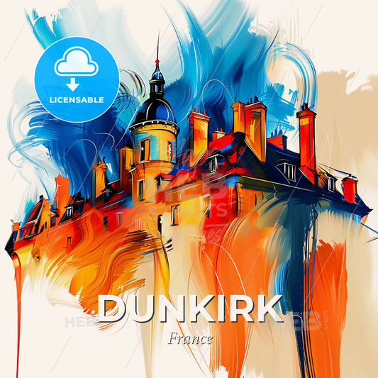 Vibrant Dunkirk, France - A Painting Of A Castle - Square format print template