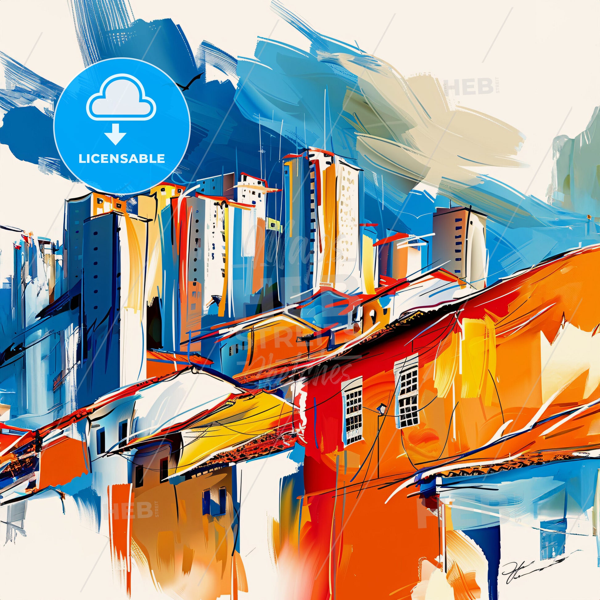 Vibrant Duque De Caxias, Brazil - A Painting Of Buildings And Sky